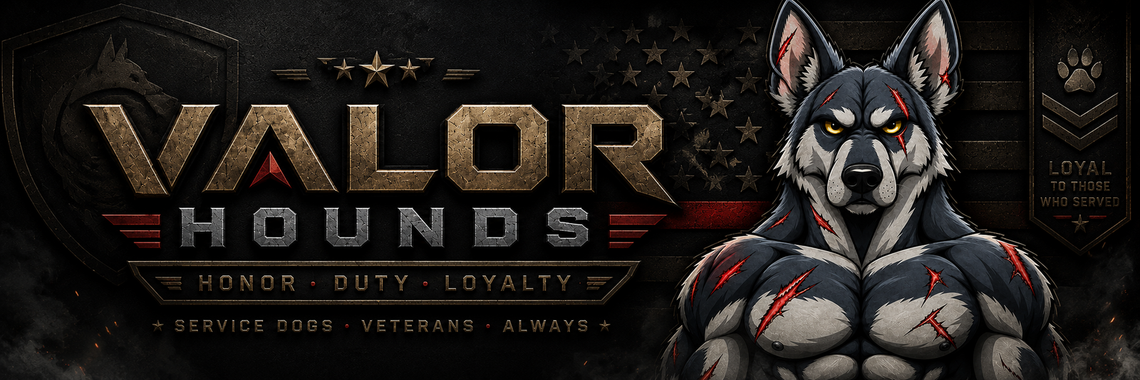 Valor Hounds — Honor, Duty, Loyalty — Service Dogs, Veterans, Always